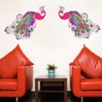 Stunning pinkish peacock couple wall decal RPC214