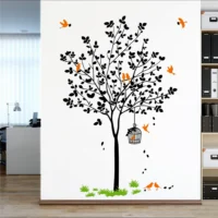 Stylish black tree and cage wall decal RPC2117T50