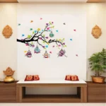 Tree branch with vibrant birds and cages wall sticker RPC2567
