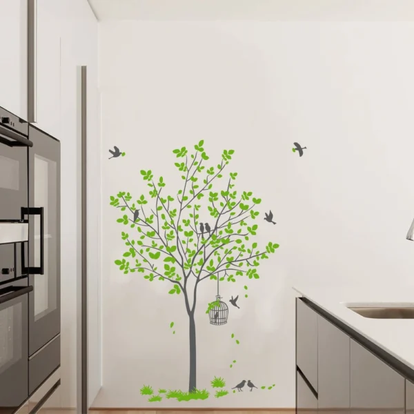 Tree with cage and birds wall decal RPC1617