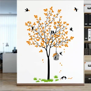Vibrant orange tree with birds wall sticker RPC2118T50