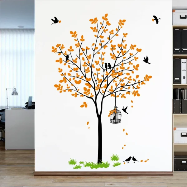 Vibrant orange tree with birds wall sticker RPC2118T50