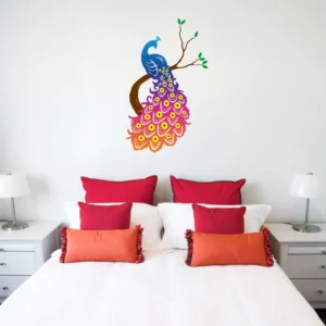 Vibrant peacock on tree wall sticker RPC1681T50
