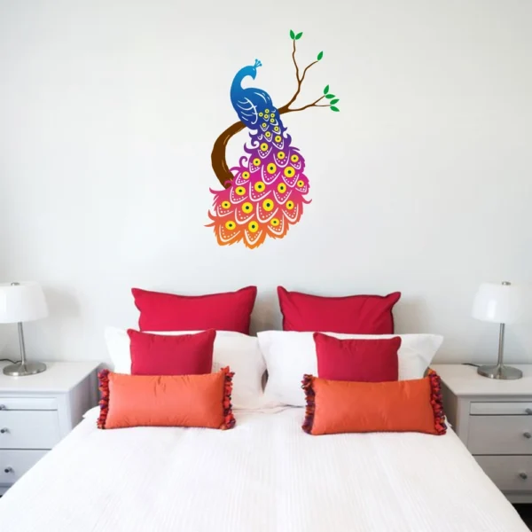 Vibrant peacock on tree wall sticker RPC1681T50