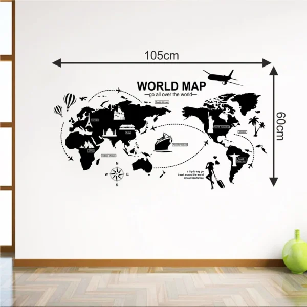 Wall sticker of a black world map for learning spaces RPCFS6035T38