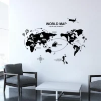 Wall sticker of a black world map with an educational design RPCFS6035T38