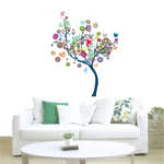 Wall sticker of a colorful tree with round leaves and butterflies RPCFS6033T50