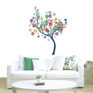 Wall sticker of a colorful tree with round leaves and butterflies RPCFS6033T50