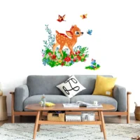 Wall sticker of a deer amidst butterflies in a lush jungle environment RPCFS6010T50