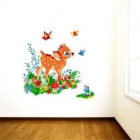 Wall sticker of a deer surrounded by butterflies in a jungle setting RPCFS6010T50