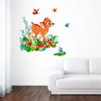 Wall sticker of a peaceful deer with butterflies in a forested jungle RPCFS6010T50