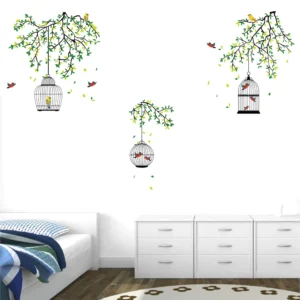 Wall sticker of a vibrant bird cage hanging in a garden RPCFS6037T50