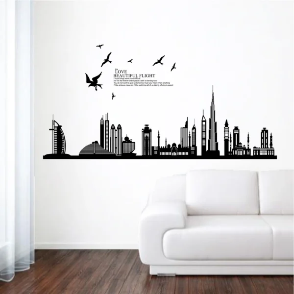Wall sticker of burj khalifa dubai skyline with a beautiful flight quote RPCFS6013T50