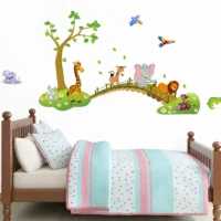 Wall sticker of cartoon animals from the jungle on a bridge adventure RPCFS6031T50