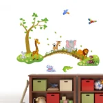 Wall sticker of cartoon jungle animals crossing a bridge with friends RPCFS6031T50