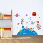 Wall sticker of kids exploring space for a starry room RPC978