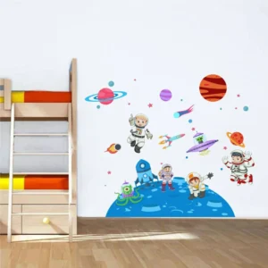 Wall sticker of kids exploring space for a starry room RPC978