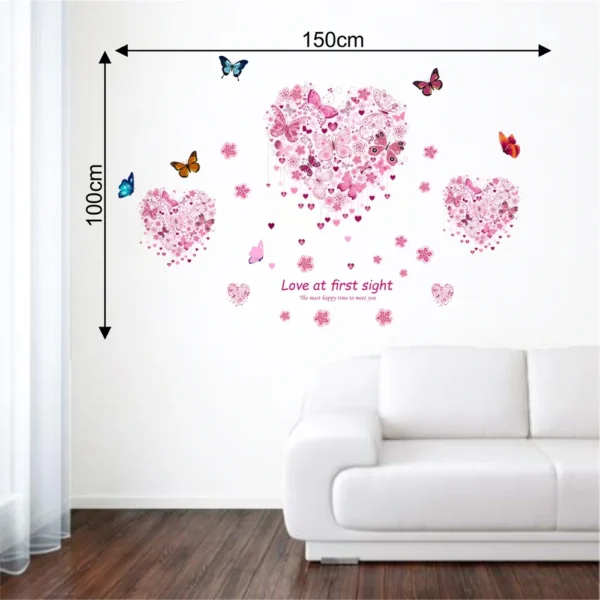 Wall sticker of three butterflies in a pink heart shape for a sweet look RPCFS6011T50