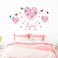 Wall sticker of three pink butterflies around a heart shaped design RPCFS6011T50