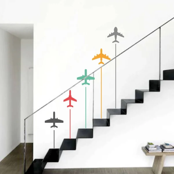 Wall sticker of vibrantly colored airplanes flying high RPC942