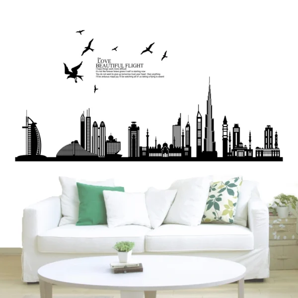Wall sticker with burj khalifa skyline and an uplifting flight quote RPCFS6013T50