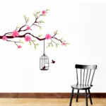 Wall sticker with rose branch and birds nestled in a cage RPCFS6009T50