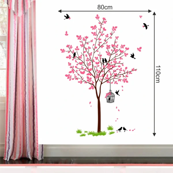 Whimsical pink tree with nest wall sticker RPC2109