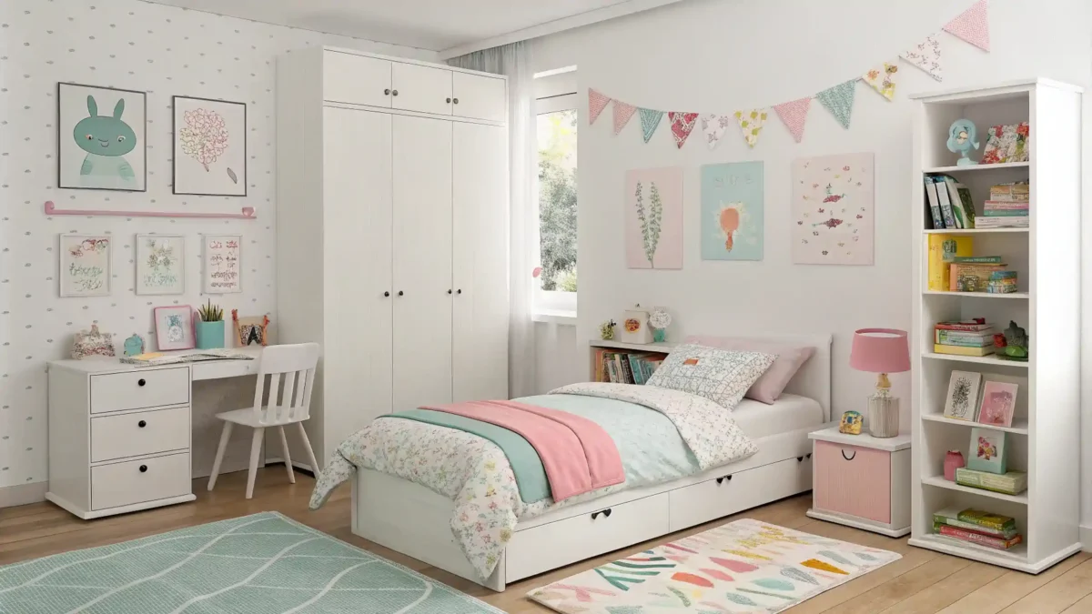 girls room with banner that says happy birthday