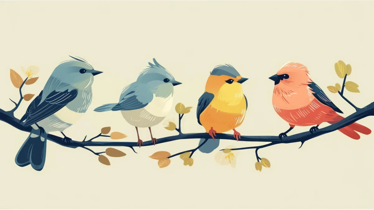 set birds branch illustration cartoon style generative ai bird wall stickers